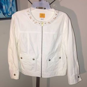 Ruby Rd | Women’s White Short Jacket w/Embroidered Collar - Size 8